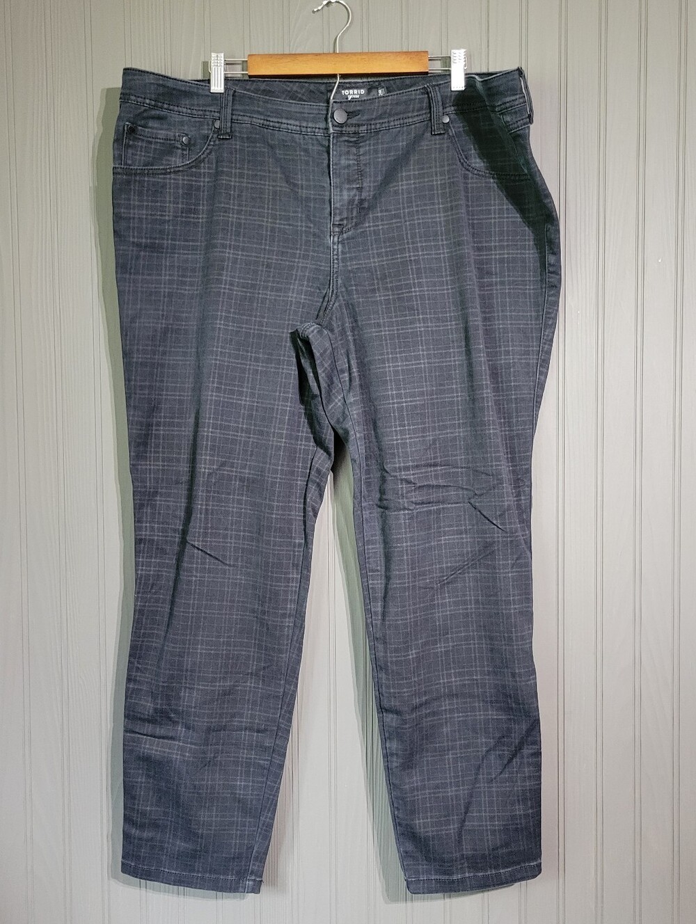 Torrid Denim Pants Luxe Stretch Skinny Ankle Plaid Print Black Women's 24R